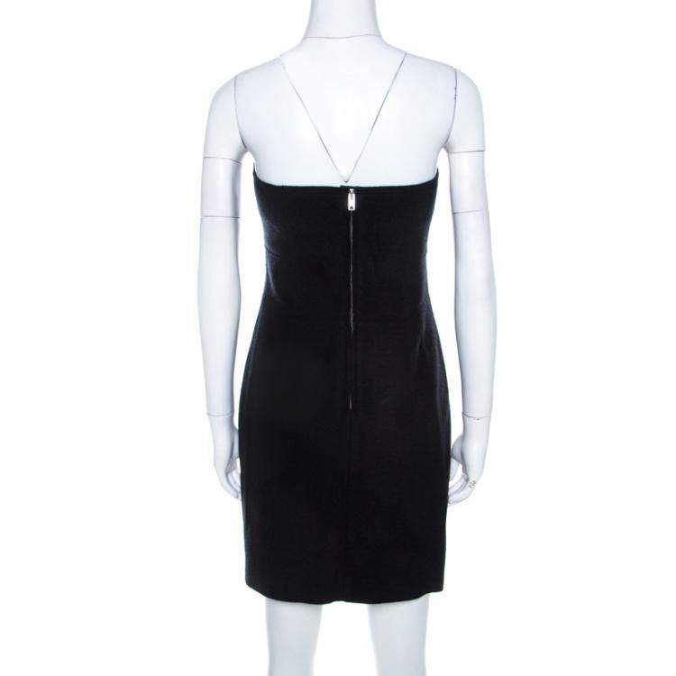 Pre Owned Isabel Marant Dark Grey Wool Ruffled Front Strapless Dress L