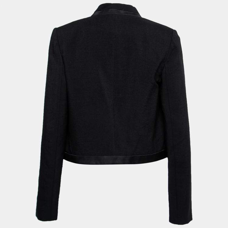 Pre Owned Isabel Marant Black Wool Satin Trim Jamet Cropped Jacket M