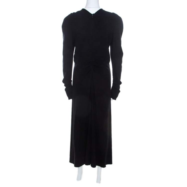 Pre Owned Isabel Marant Black Crepe Power Shoulder Abi Midi Dress L