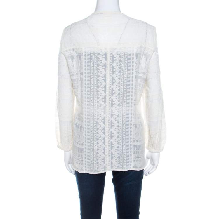 Pre Owned Isabel Marant Off White Embroidered Voile Long Sleeve Shirt M