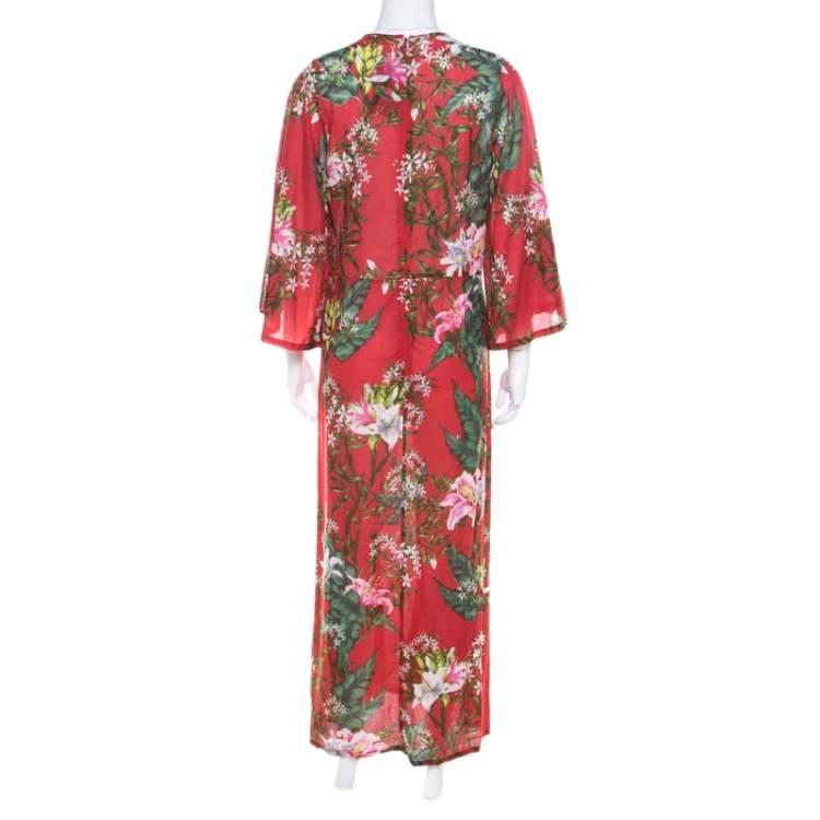 Pre Owned Isabel Marant Etoile Red Floral Print Cotton Voile Maxi Dress S