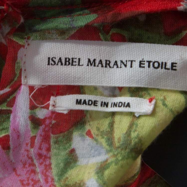 Pre Owned Isabel Marant Etoile Red Floral Print Cotton Voile Maxi Dress S