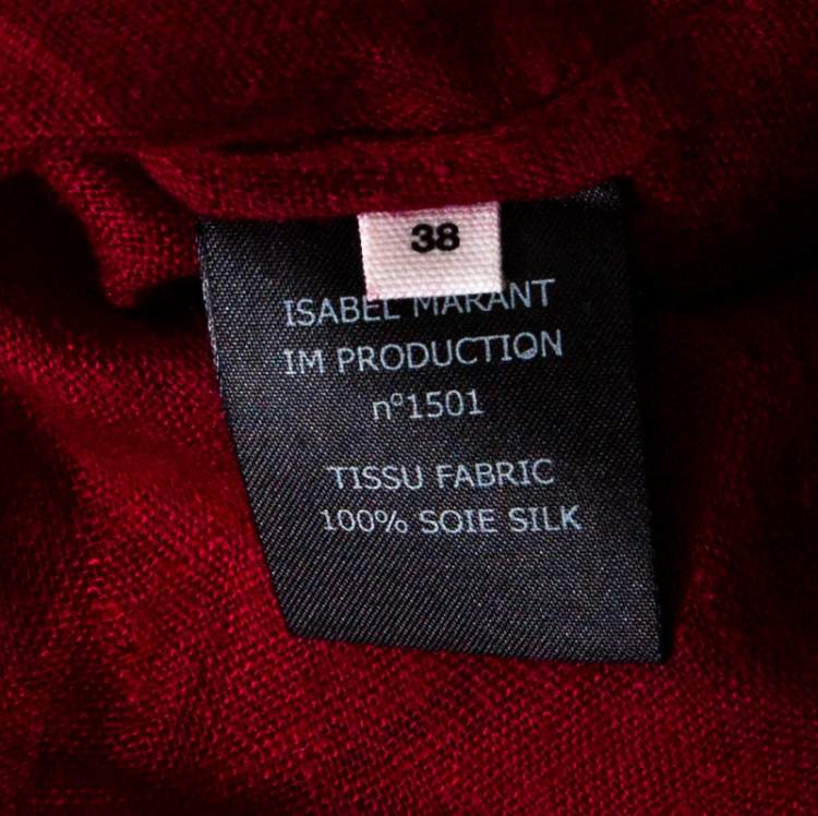 Pre Owned Isabel Marant Burnt Red Slub Silk Ruffled Trim Sidony Curved Hem Top M