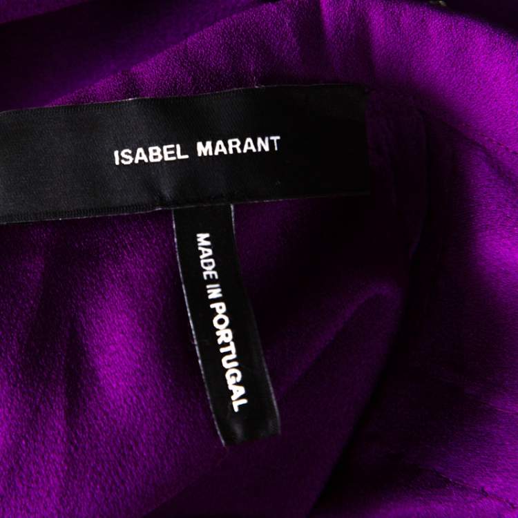 Pre Owned Isabel Marant Purple Silk Embellished Collar Half Sleeve Top L