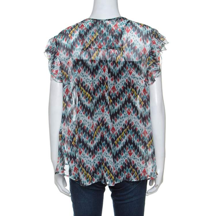 Pre Owned Isabel Marant Multicolor Printed Silk Ruffled Sleeve Top M