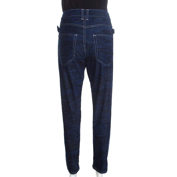 Pre Owned Isabel Marant Étoile Dark Blue Tiger Striped Corduroy Cropped Trousers L