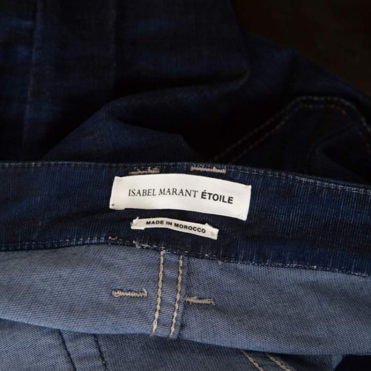 Pre Owned Isabel Marant Étoile Dark Blue Tiger Striped Corduroy Cropped Trousers L