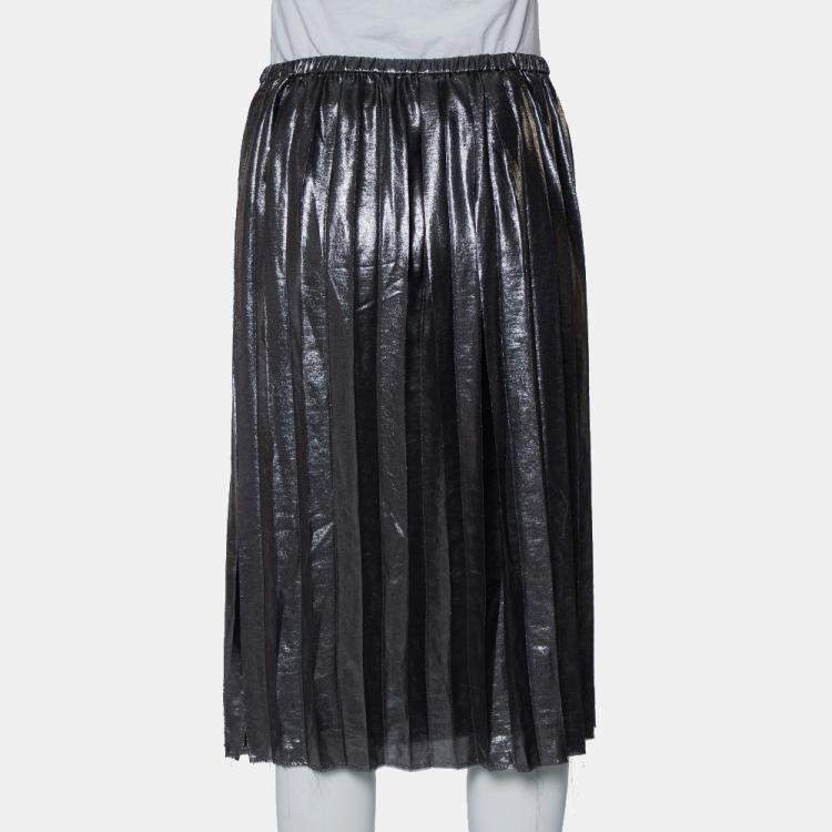 Pre Owned Isabel Marant Metallic Grey Lame' Pleated Knee Length Skirt M