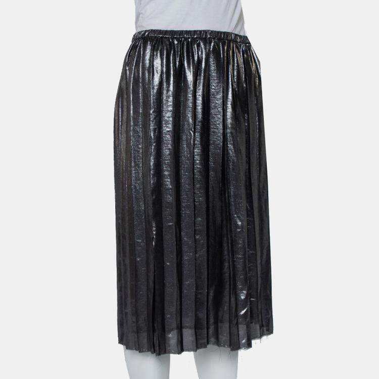 Pre Owned Isabel Marant Metallic Grey Lame' Pleated Knee Length Skirt M