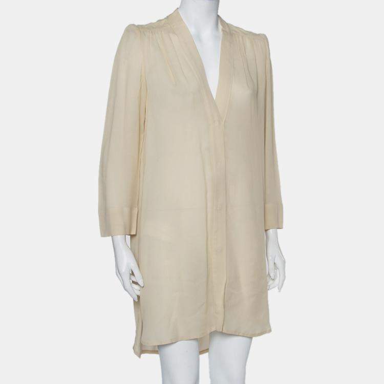 Pre Owned Isabel Marant Ecru Voile Button Front Rivera Shift Dress M