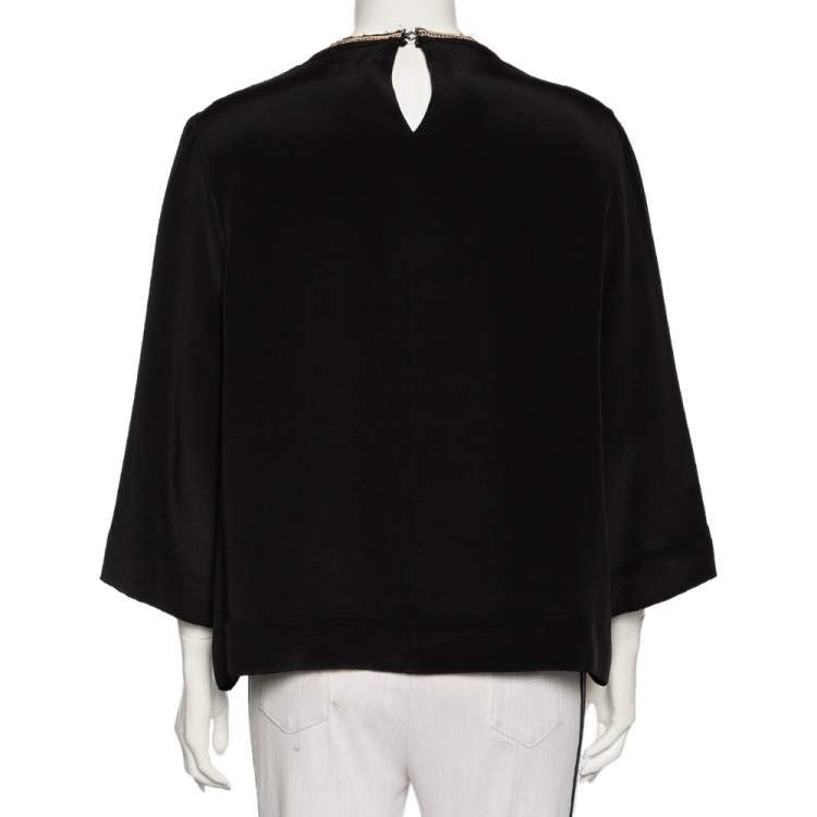 Pre Owned Isabel Marant Black Silk Embroidered Roma Top L