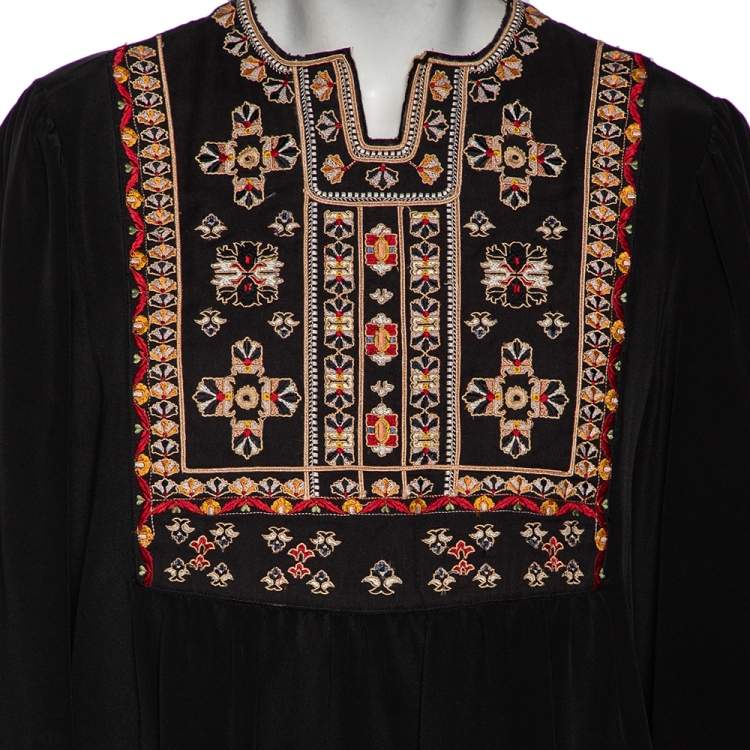 Pre Owned Isabel Marant Black Silk Embroidered Roma Top L
