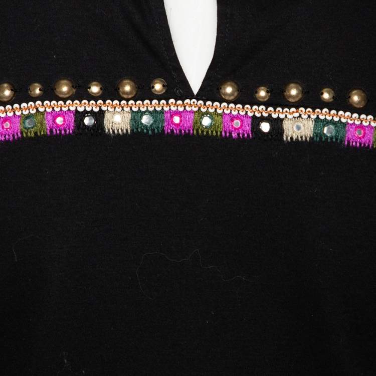 Pre Owned Isabel Marant Black Cotton Embellished Round Neck Top L 