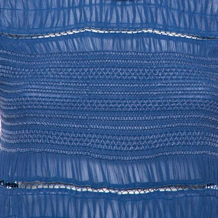 Pre Owned Isabel Marant Blue Silk Ruched Smock Detail Short Dress M  