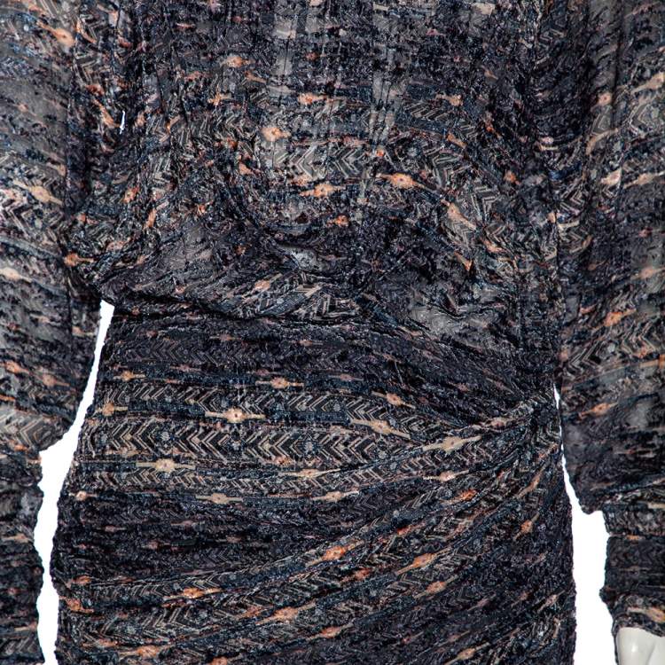 Pre Owned Isabel Marant Blue Printed Synthetic Long Sleeve Ellos Ikat Short Dress M