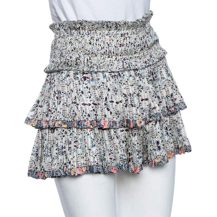 Pre Owned Isabel Marant Multicolor Floral Print Silk Tiered Pleated Mini Skirt S