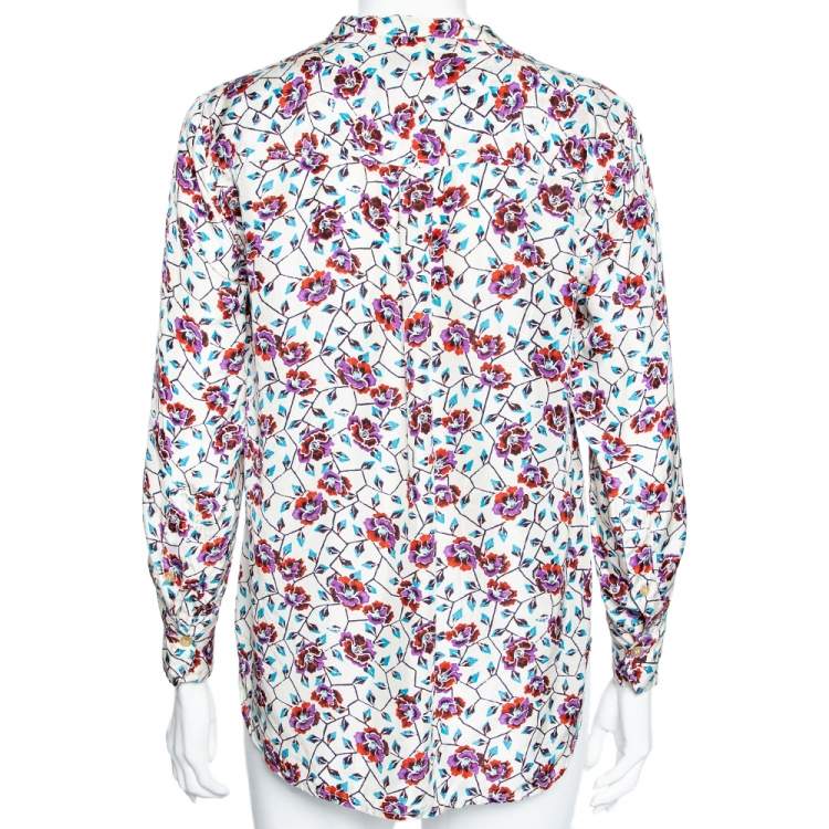Pre Owned Isabel Marant White Floral Printed Silk Button Front Shirt S