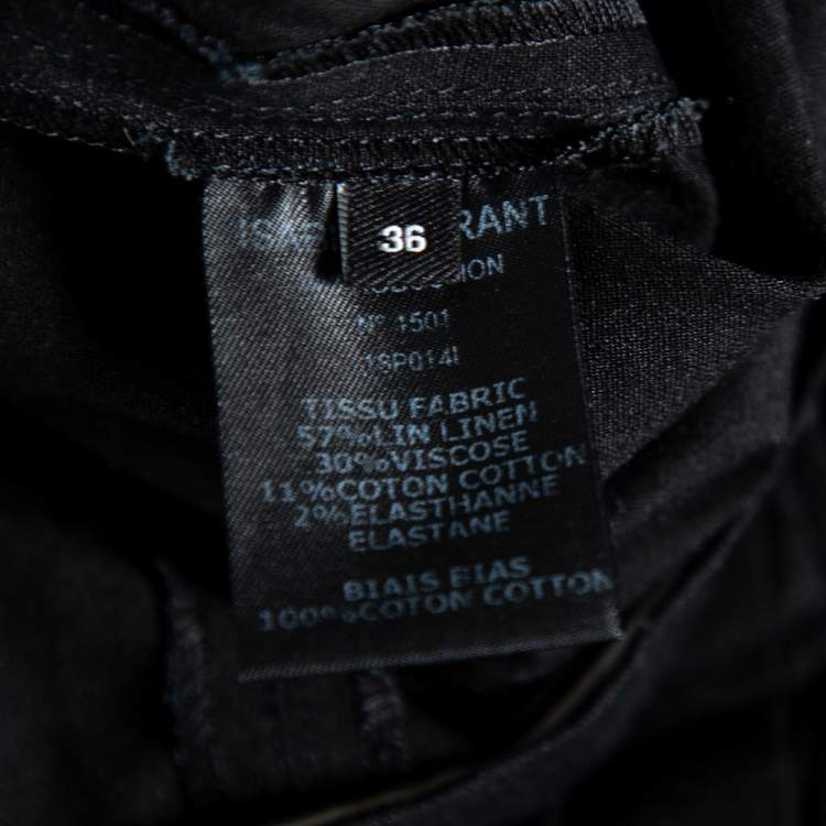 Pre Owned Isabel Marant Black Linen Pleated Overlay Detailed Dress S 