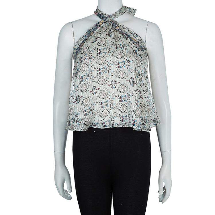 Pre Owned Isabel Marant Floral Print Silk Tie-up Halter Top S