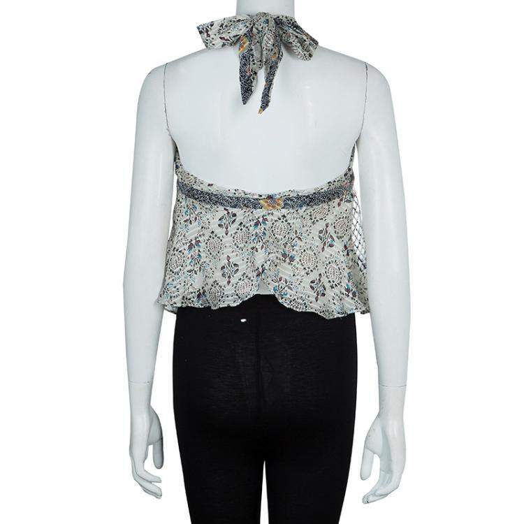 Pre Owned Isabel Marant Floral Print Silk Tie-up Halter Top S