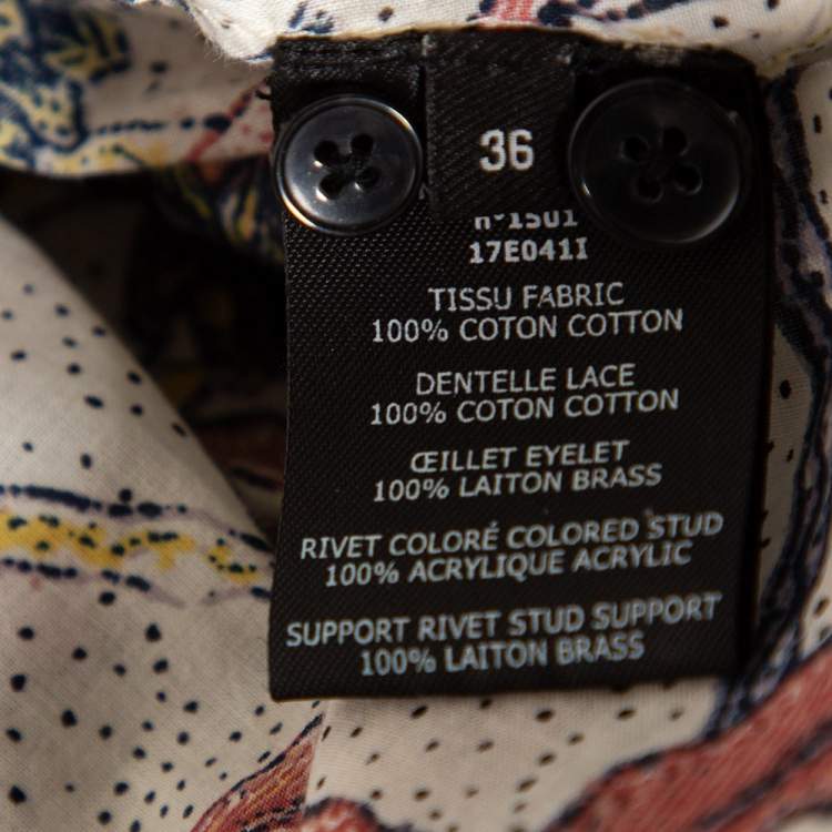 Pre Owned Isabel Marant Multicolored Printed Cotton Ruffle Trimmed Blouse S