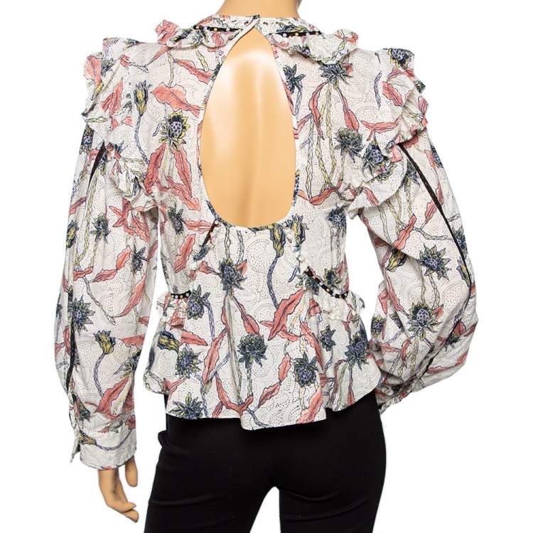 Pre Owned Isabel Marant Multicolored Printed Cotton Ruffle Trimmed Blouse S