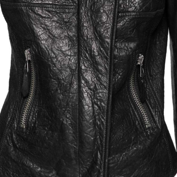 Pre Owned Isabel Marant Black Textured Leather Zip Front Jacket XS