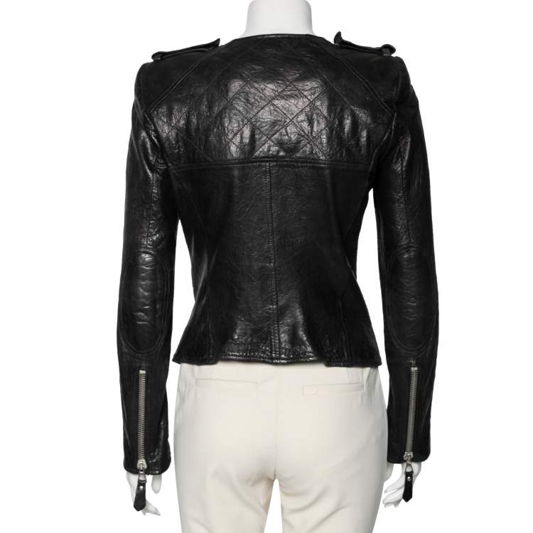 Pre Owned Isabel Marant Black Textured Leather Zip Front Jacket XS