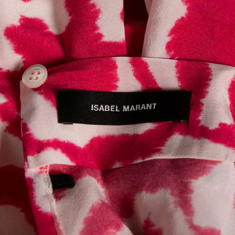 Pre Owned Isabel Marant Fuchsia Printed Crepe De Chine Draped Claire Blouse M