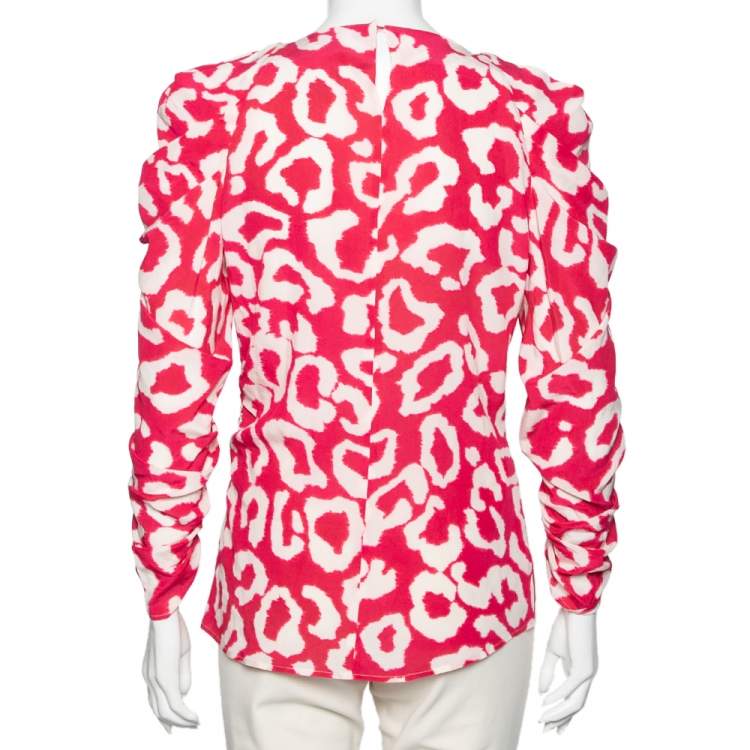 Pre Owned Isabel Marant Fuchsia Printed Crepe De Chine Draped Claire Blouse M