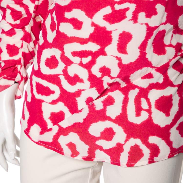 Pre Owned Isabel Marant Fuchsia Printed Crepe De Chine Draped Claire Blouse M