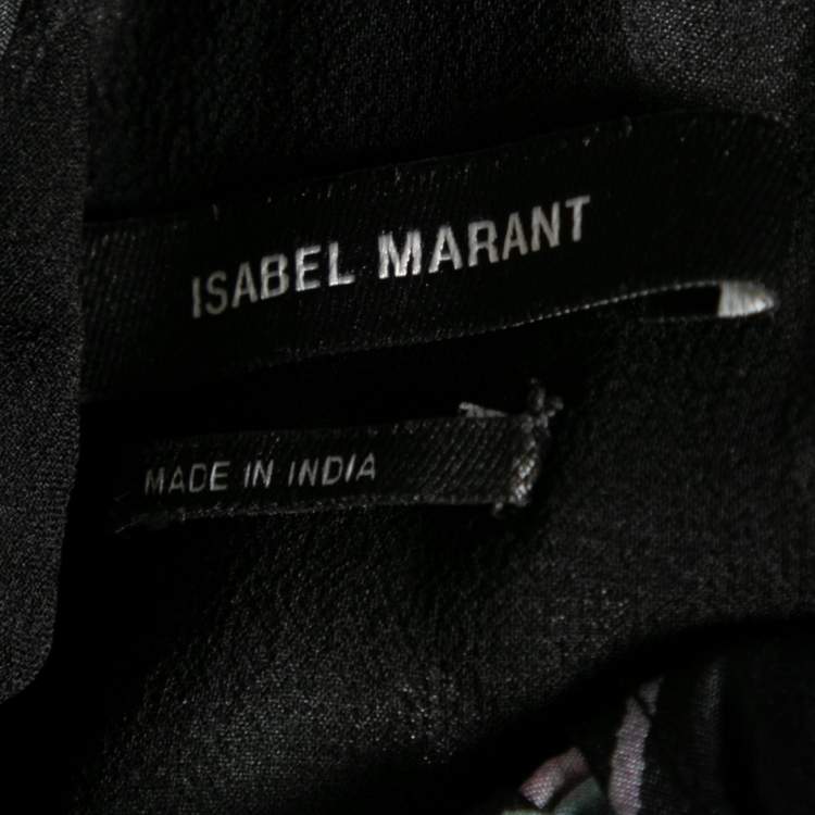 مملوكة مسبقًا Isabel Marant Black Floral Printed Silk Belted Sleeveless Dress S