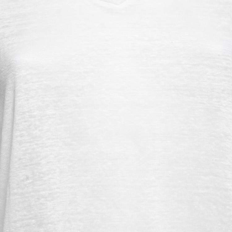 Pre Owned Isabel Marant White Linen Short Sleeve V-Neck T-Shirt M