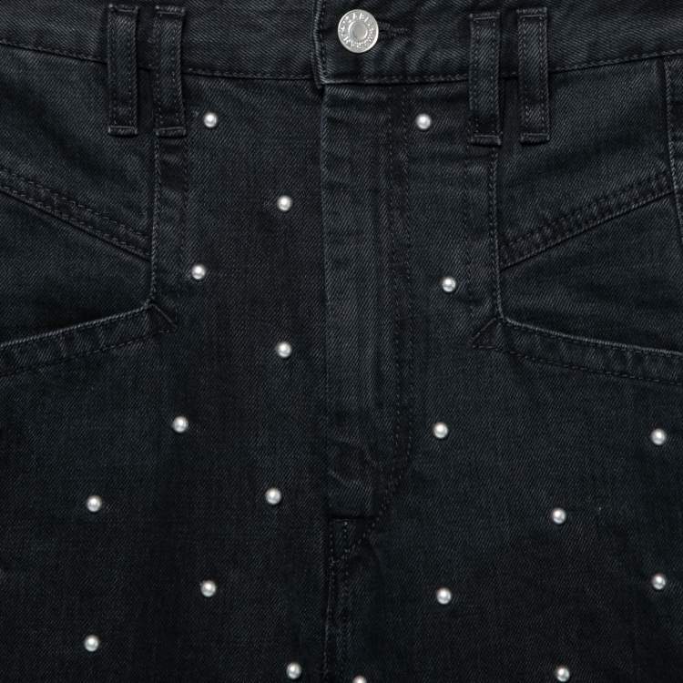 Pre Owned Isabel Marant Black Denim Stud Embellished High Waisted Jeans S