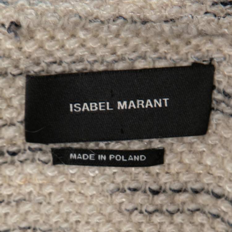 Pre Owned Isabel Marant Cream Tweed Pattern Wool & Mohair Hooded Poncho M