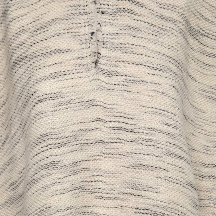 Pre Owned Isabel Marant Cream Tweed Pattern Wool & Mohair Hooded Poncho M