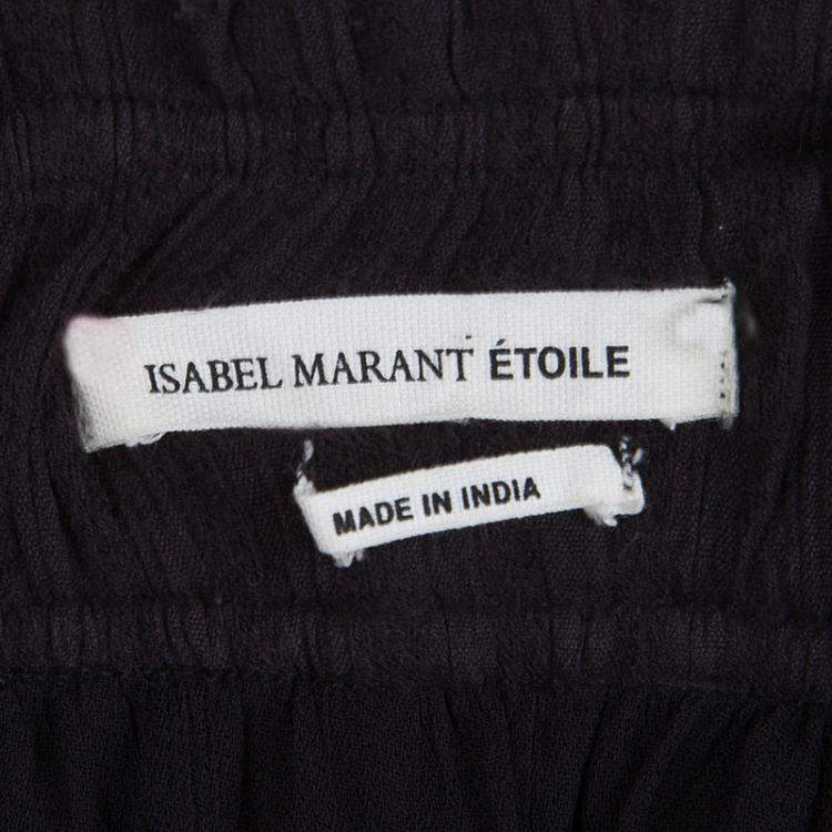 Pre Owned Isabel Marant Etoile Black Cotton Eyelet Detail Gathered Skirt S