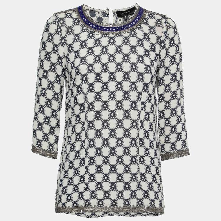Isabel Marant Blue Patterned Jacquard Embellished Top M