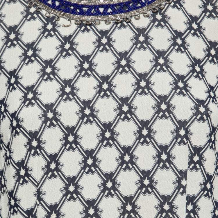 Pre Owned Isabel Marant Blue Patterned Jacquard Embellished Top M