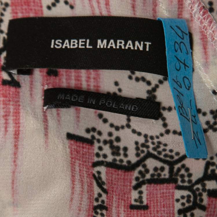 Pre Owned Isabel Marant Pink/Cream Printed Silk Blend Crepe De Chine Midi Dress S