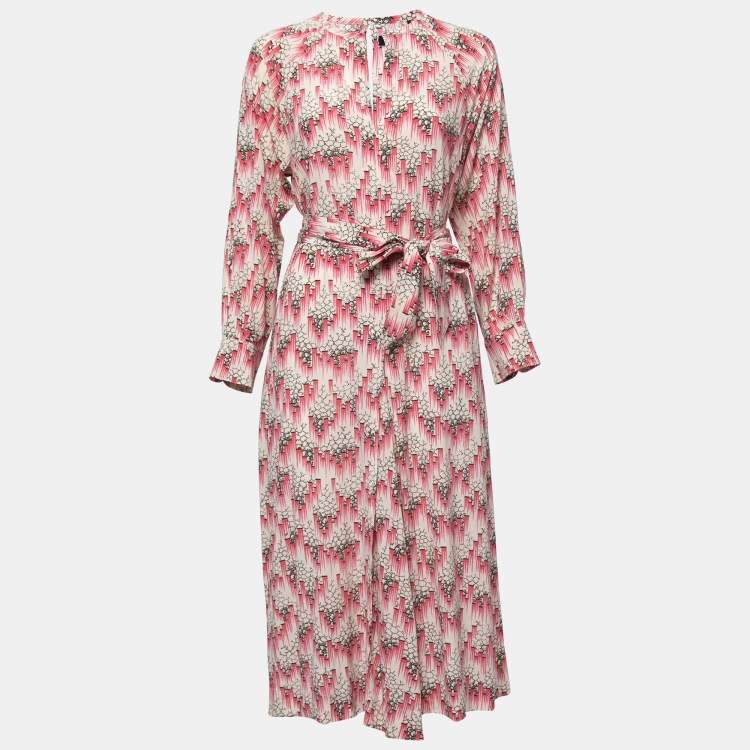 Pre Owned Isabel Marant Pink/Cream Printed Silk Blend Crepe De Chine Midi Dress S