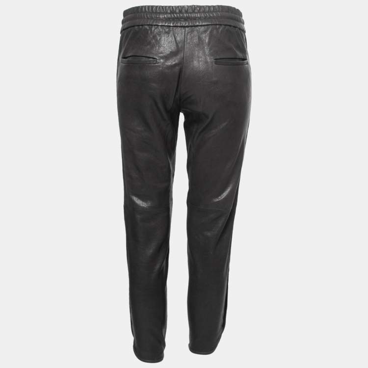 Pre Owned Isabel Marant Black Leather Drawstring Trousers S
