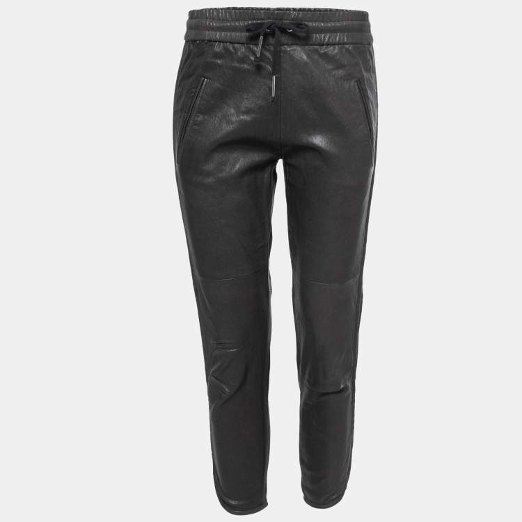 Pre Owned Isabel Marant Black Leather Drawstring Trousers S