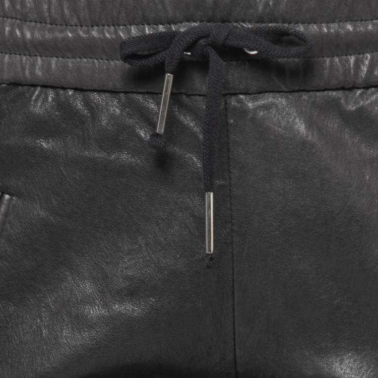 Pre Owned Isabel Marant Black Leather Drawstring Trousers S