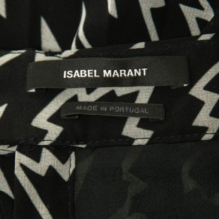 Pre Owned Isabel Marant Black Printed Crepe Pleated Asymmetrical Skirt M