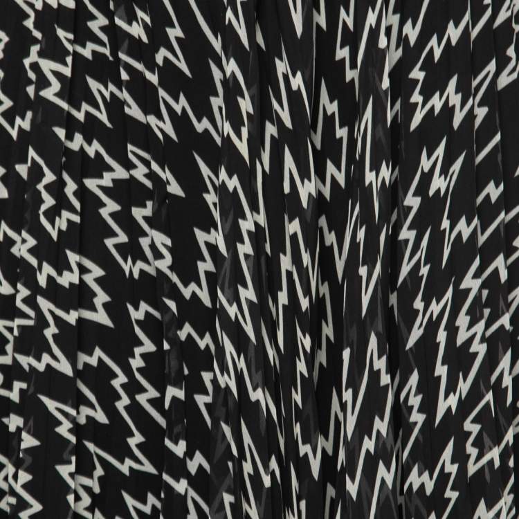 Pre Owned Isabel Marant Black Printed Crepe Pleated Asymmetrical Skirt M
