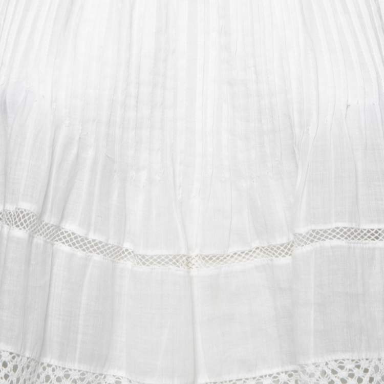 Pre Owned Isabel Marant White Ramie Pleated Front Lace Trimmed Top M