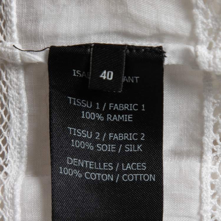 Pre Owned Isabel Marant White Ramie Pleated Front Lace Trimmed Top M
