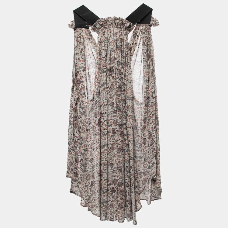 Pre Owned Isabel Marant Grey Printed Chiffon Silk Sleeveless Top S