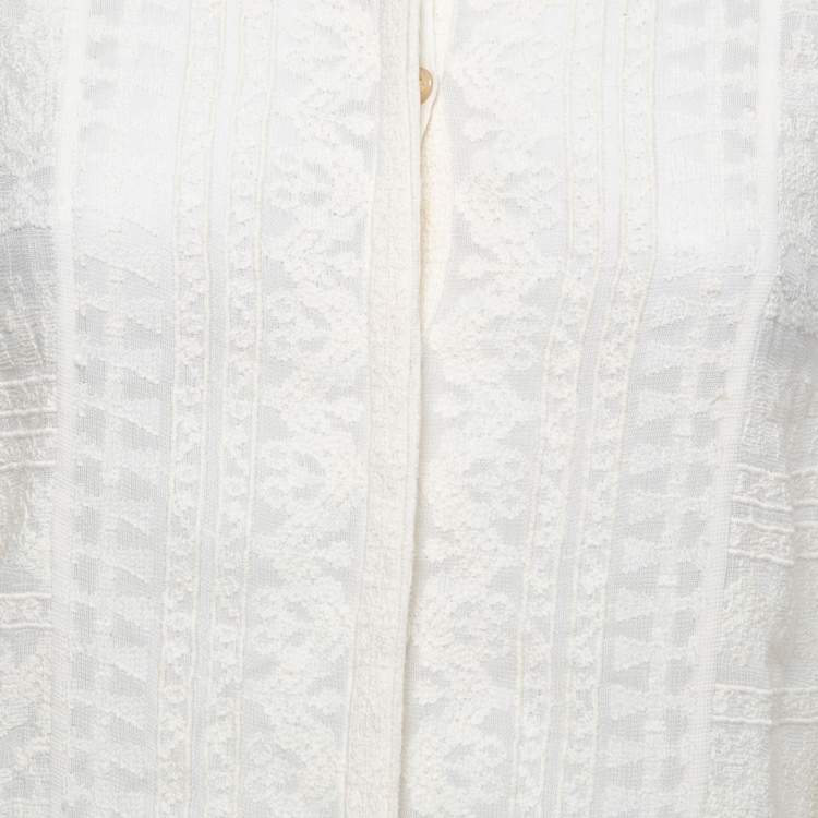 Pre Owned Isabel Marant Cream Embroidered Gauze Long Sleeve Shirt M